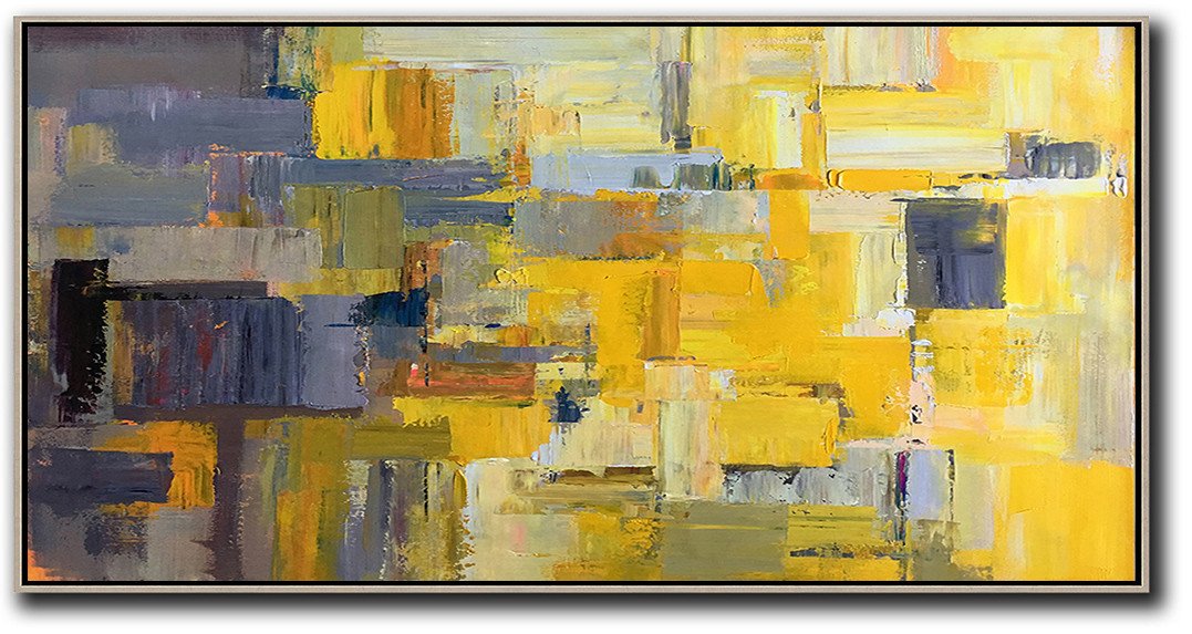 Horizontal Palette Knife Contemporary Art Panoramic Canvas Painting, hand painted wall art - Buy Paintings Online Huge
